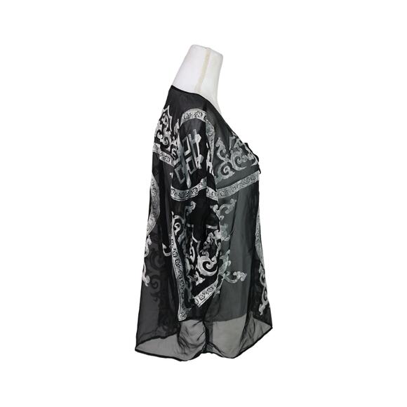 Traveler's by Chico's Shear black bouse top size large 2 all over pattern - Picture 3 of 6